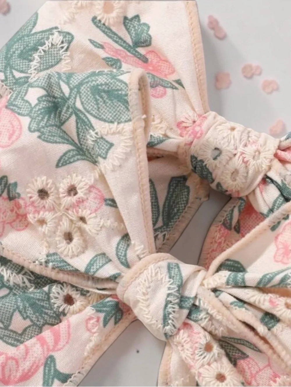 NWT Handmade Kids Floral Eyelet Lace Hair Bow - Sweet Cottagecore Style